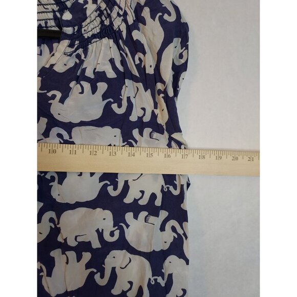 Lilly Pulitzer Elsa Blue White Elephant Print 100% Silk Pullover Blouse XS - Picture 10 of 11